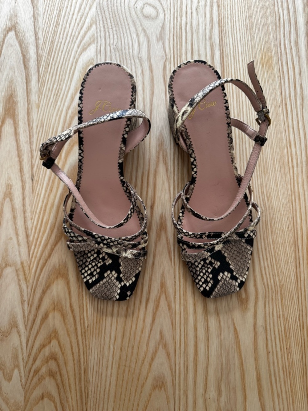 J Crew Snake print block heel strappy sandal
